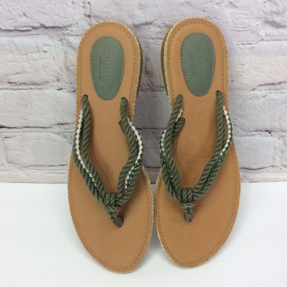 Sperry Top Sider Thong Sandals Women's Size 6 Green/Cream Nautical Braided Strap - Picture 4 of 8